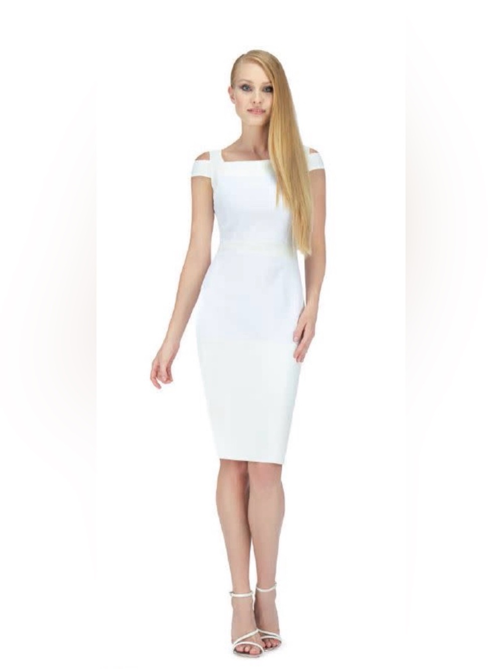 Chiara Boni White Off-Shoulder Midi Sheath Dress